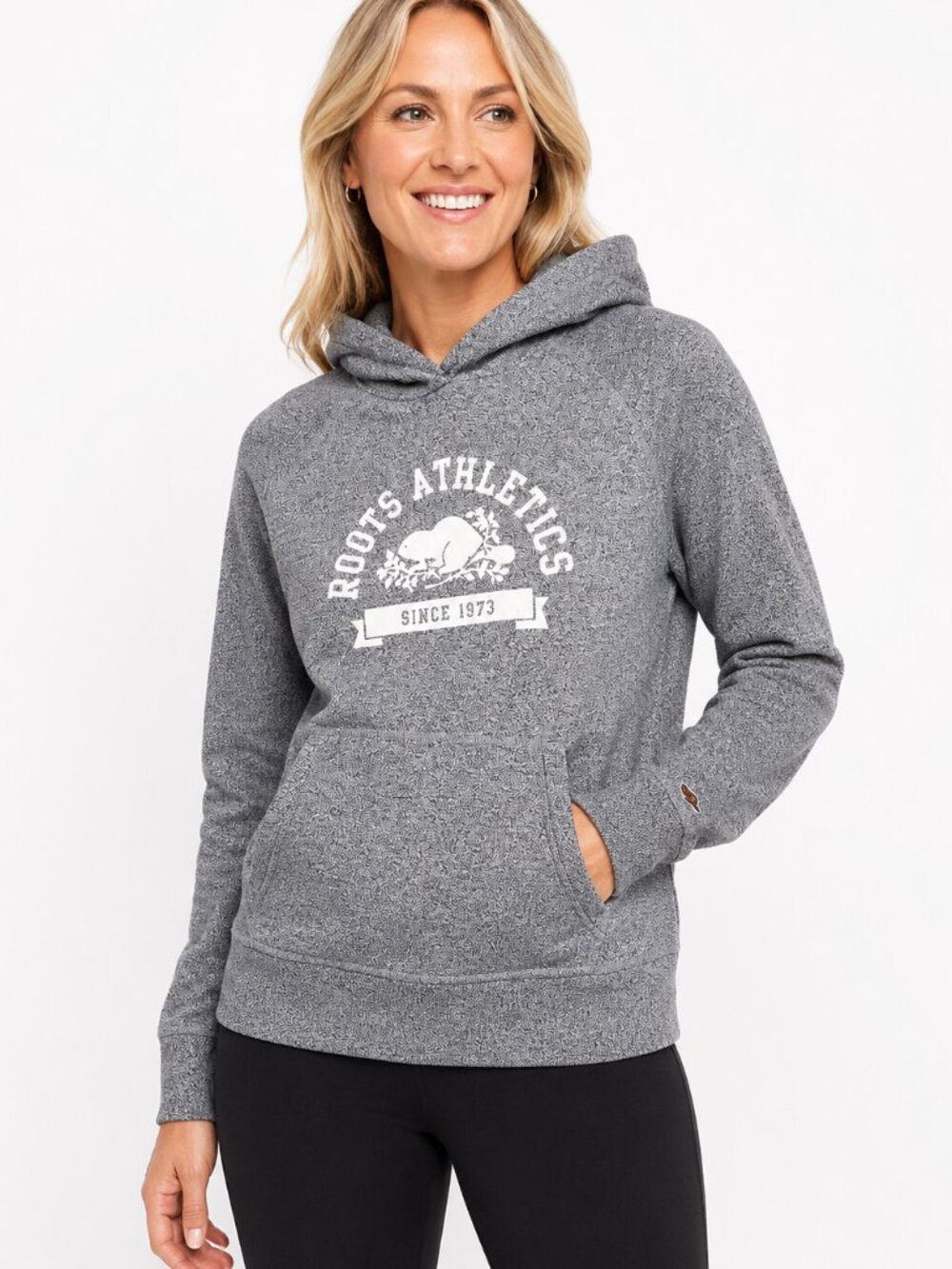 Roots Athletics Grey Pullover Hoodie Women's Large Beaver Logo